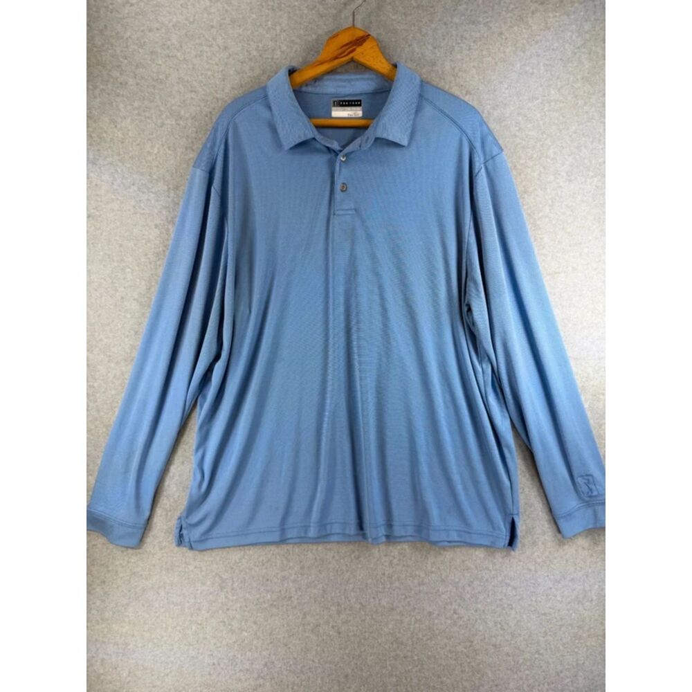 PGA Tour TourSoft Men’s XXL Blue Long Sleeve Golf Polo Shirt 3714